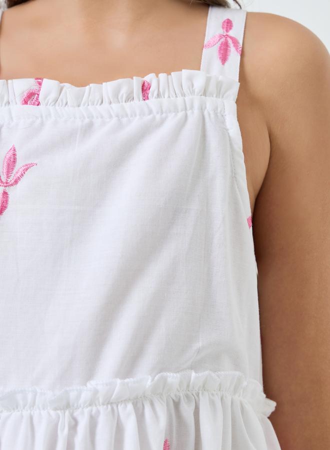 Styli Girls Pink Embroidered Strappy Midi Dress - Image 2